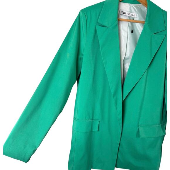 NEW Zara Green Long Blazer Jacket Open Front, Size Medium - Picture 6 of 8